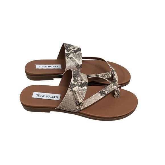 Steve Madden Athens ATHN01S1 Womens Sz 7M Beige Snake Print Flat Strappy Sandal - Picture 1 of 10